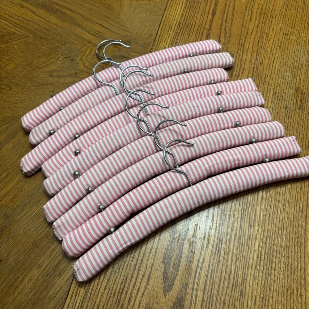 Vintage Victoria Secret Pink White Striped Padded Cotton Hangers Set of 9